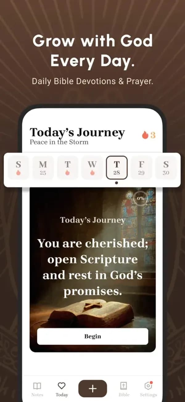 Bible Note marketing screen for daily devotionals and prayer