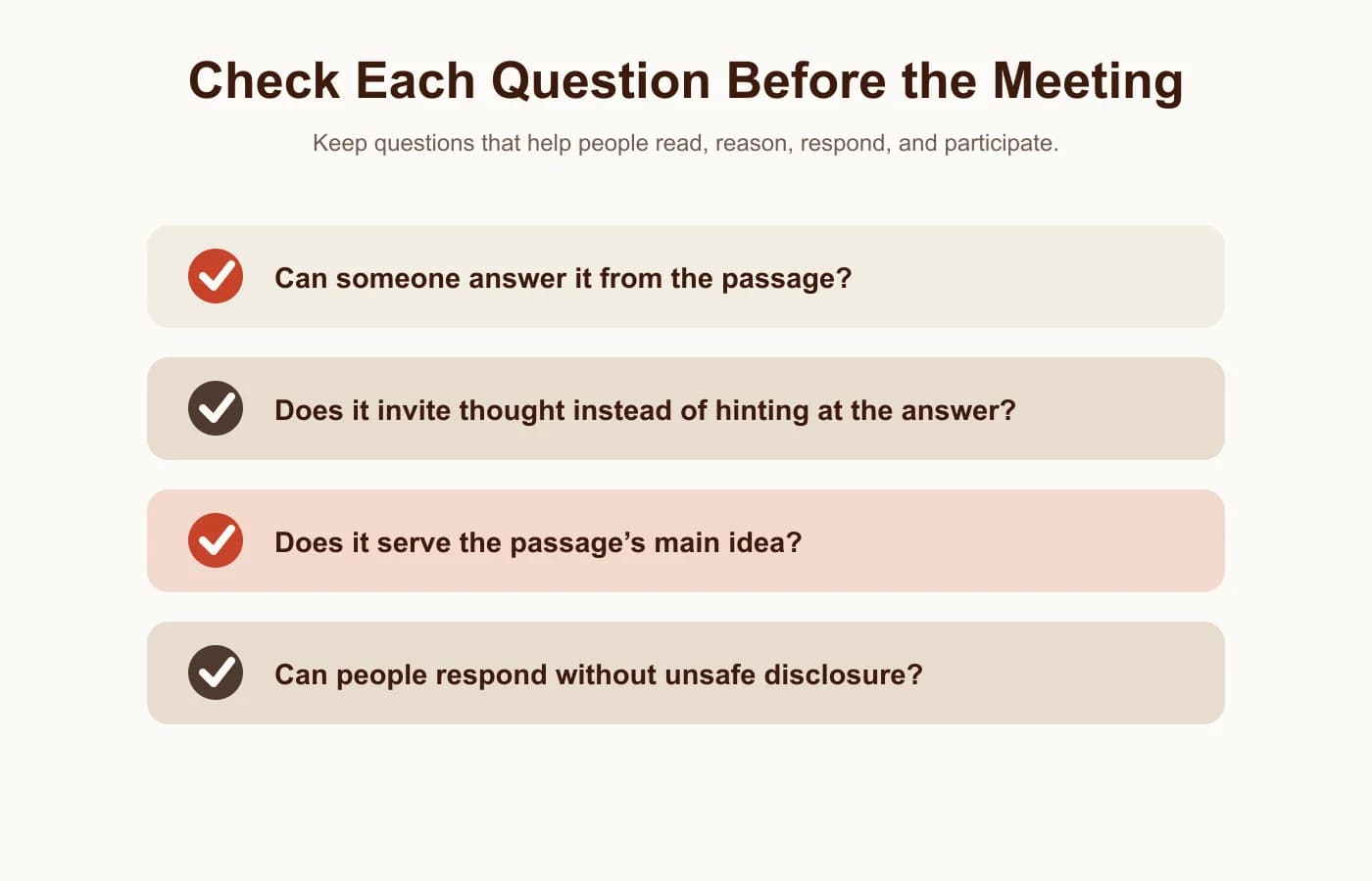 A four-point checklist for evaluating small group Bible study questions