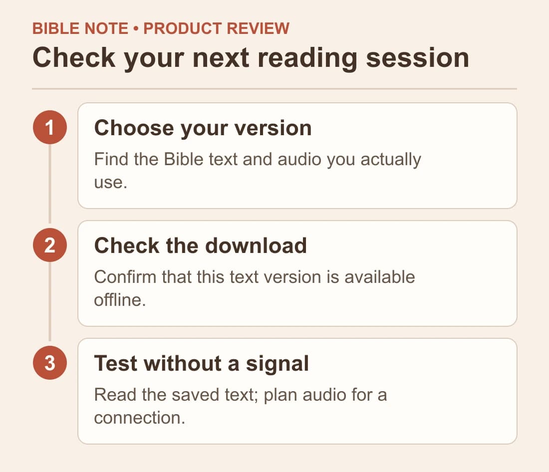 Check your next reading session: Choose your version; Check the download; Test without a signal