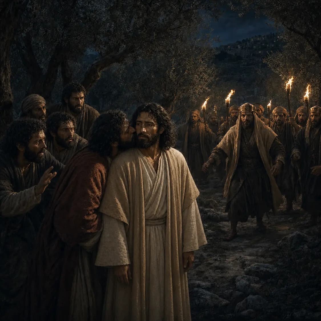 Jesus Prays in Gethsemane and Is Arrested